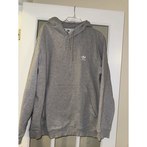 Adidas Hoodie Mens 2X Gray Trefoil Pullover Sweatshirt Pocket IM4525 Read - Picture 1 of 3
